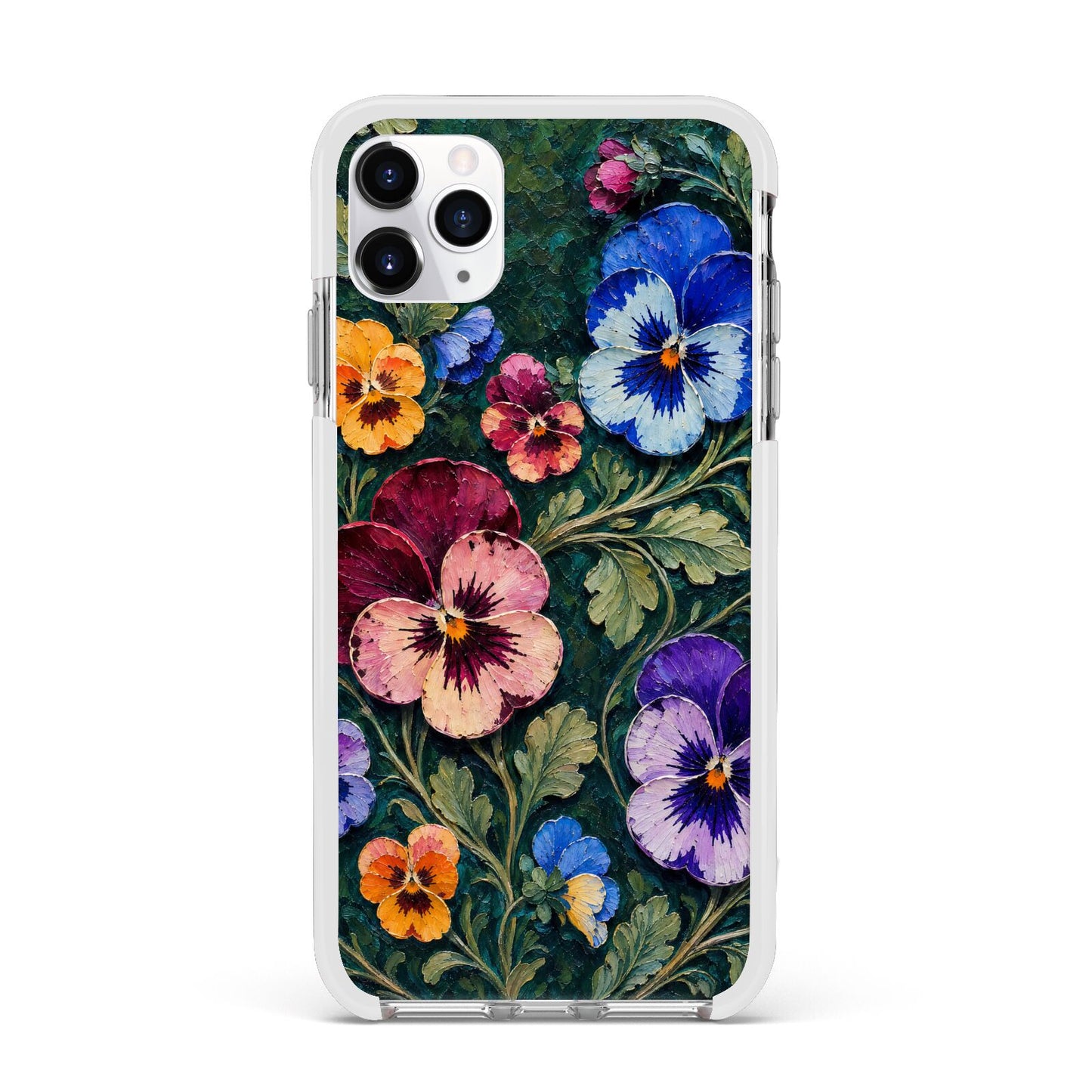 Pansy Parade Apple iPhone 11 Pro Max in Silver with White Impact Case