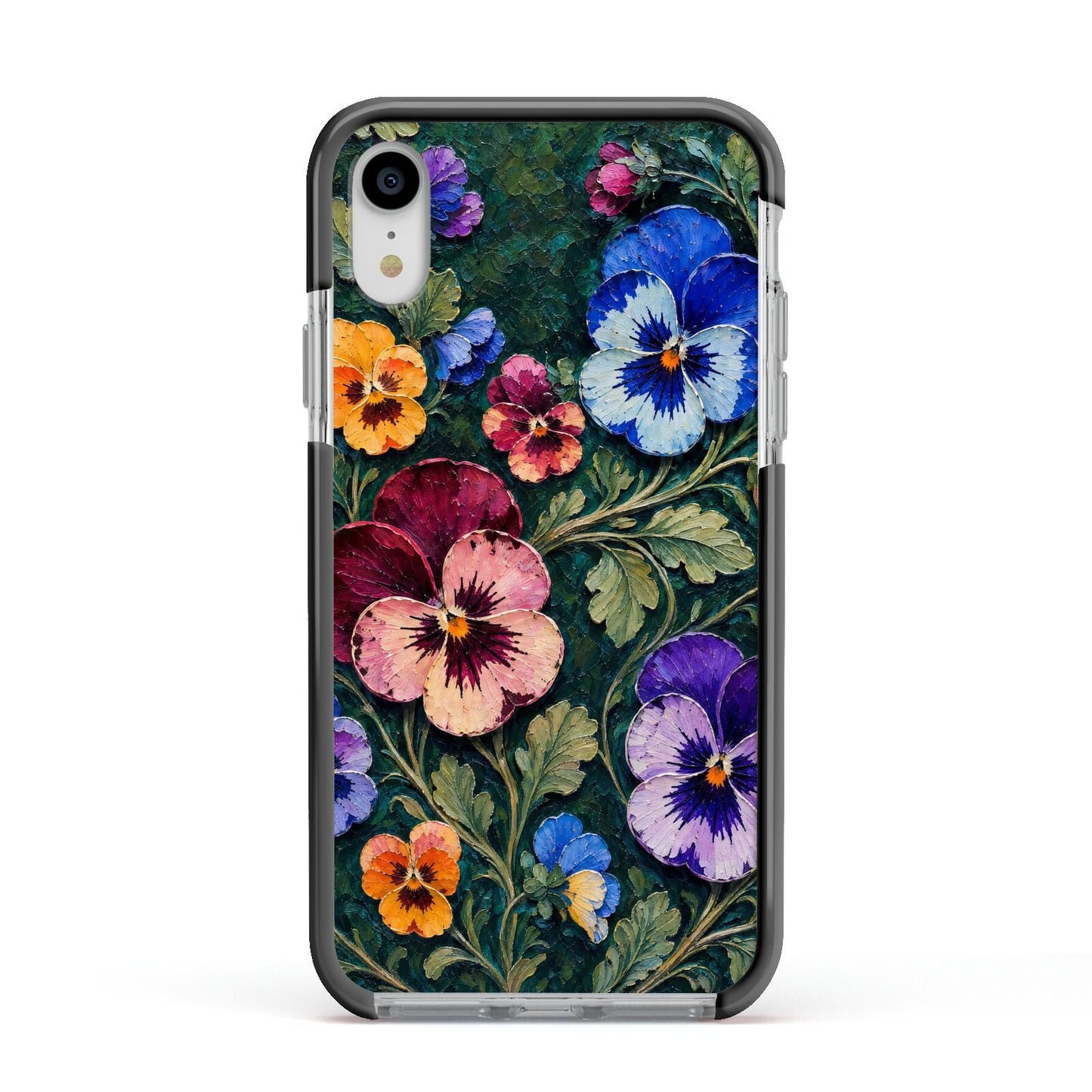 Pansy Parade Apple iPhone XR Impact Case Black Edge on Silver Phone