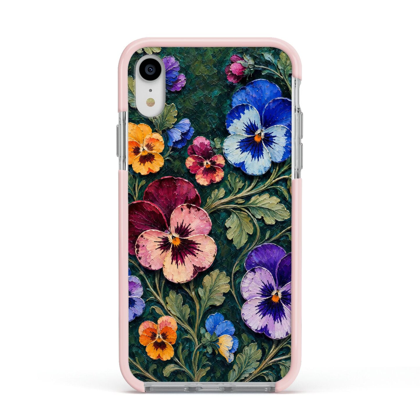 Pansy Parade Apple iPhone XR Impact Case Pink Edge on Silver Phone