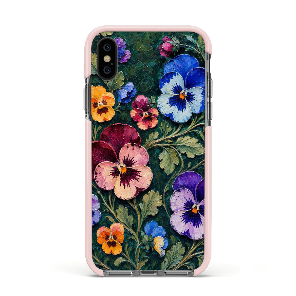 Pansy Parade Apple iPhone Xs Impact Case Pink Edge on Black Phone