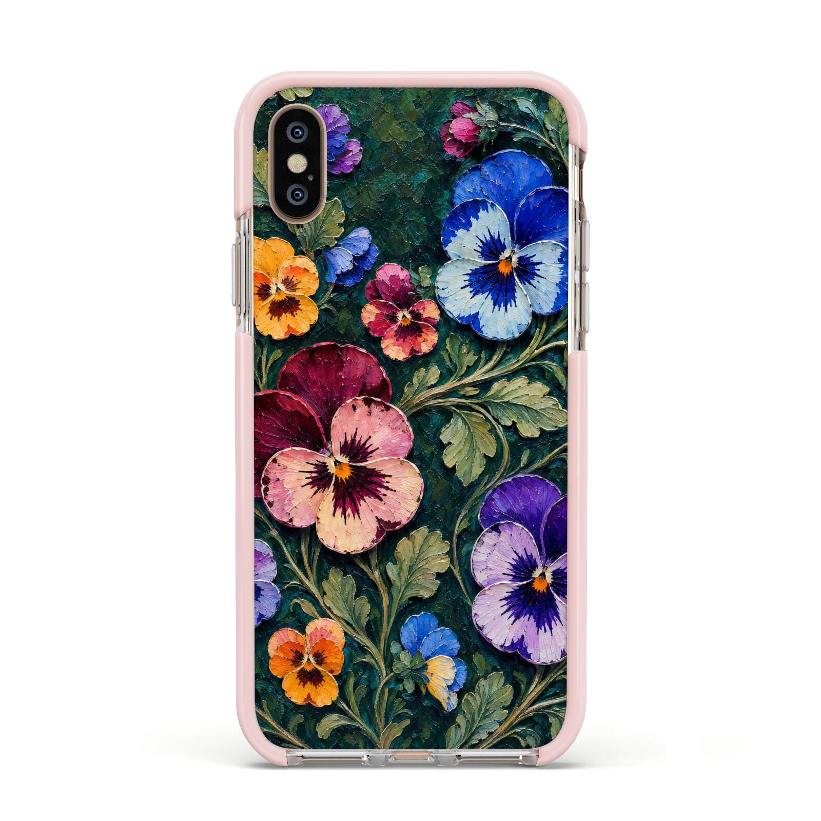 Pansy Parade Apple iPhone Xs Impact Case Pink Edge on Gold Phone