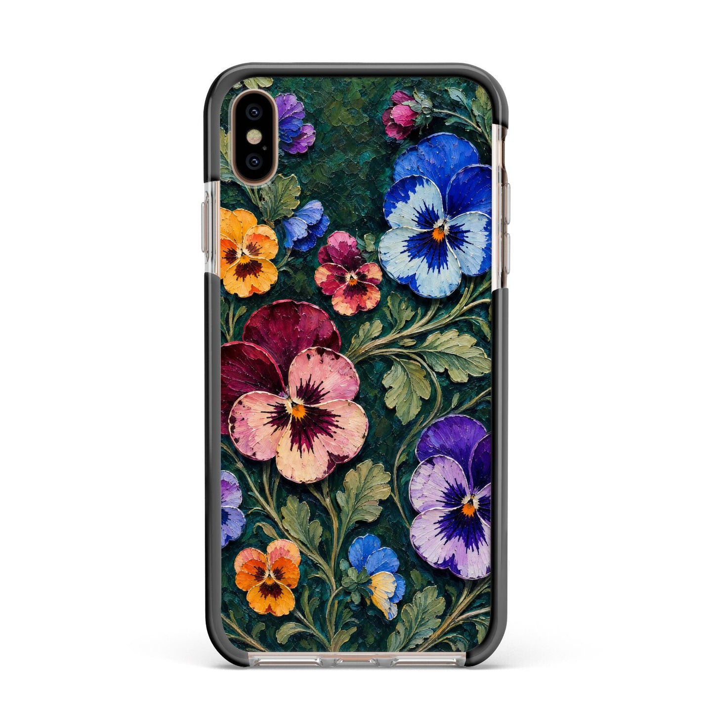 Pansy Parade Apple iPhone Xs Max Impact Case Black Edge on Gold Phone