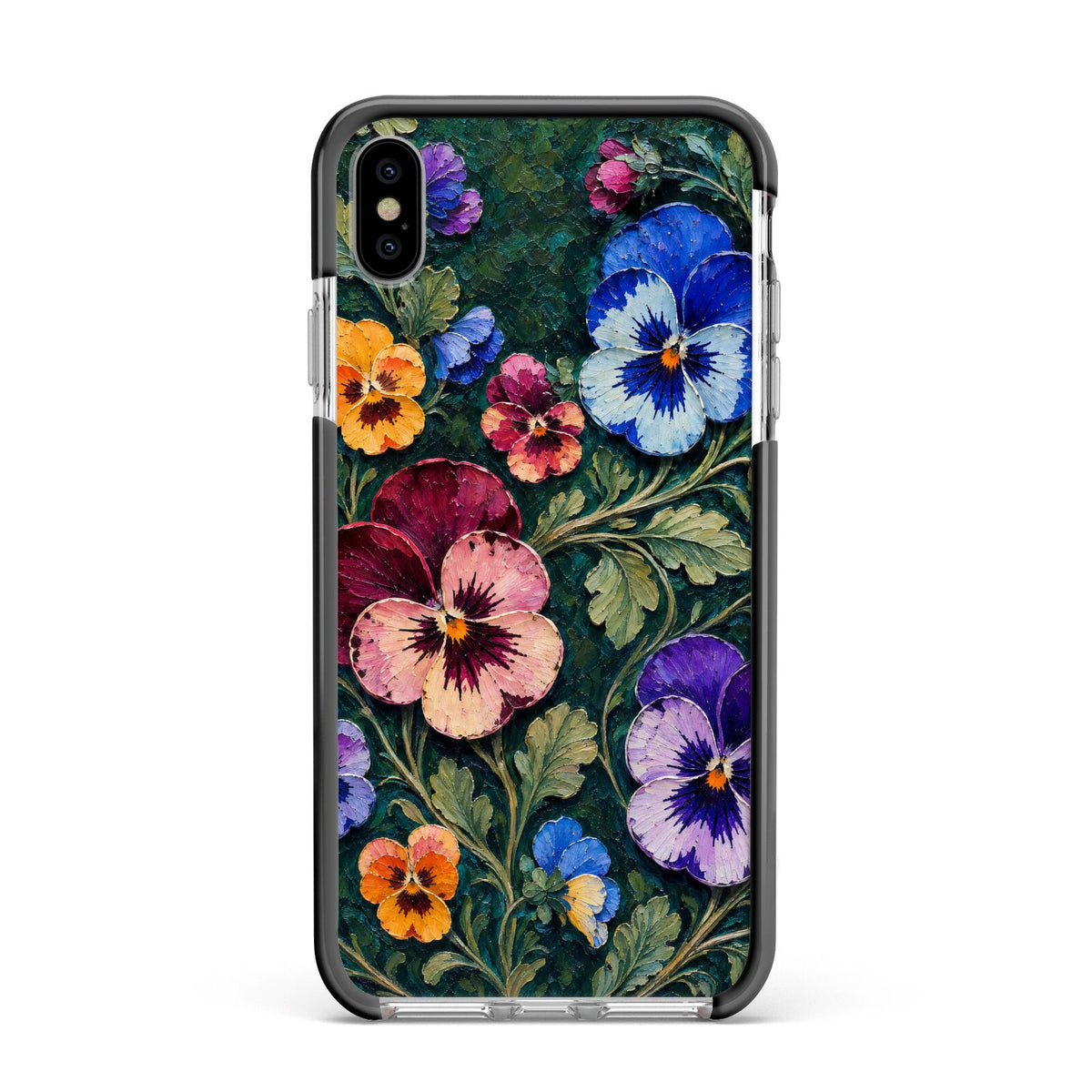 Pansy Parade Apple iPhone Xs Max Impact Case Black Edge on Silver Phone