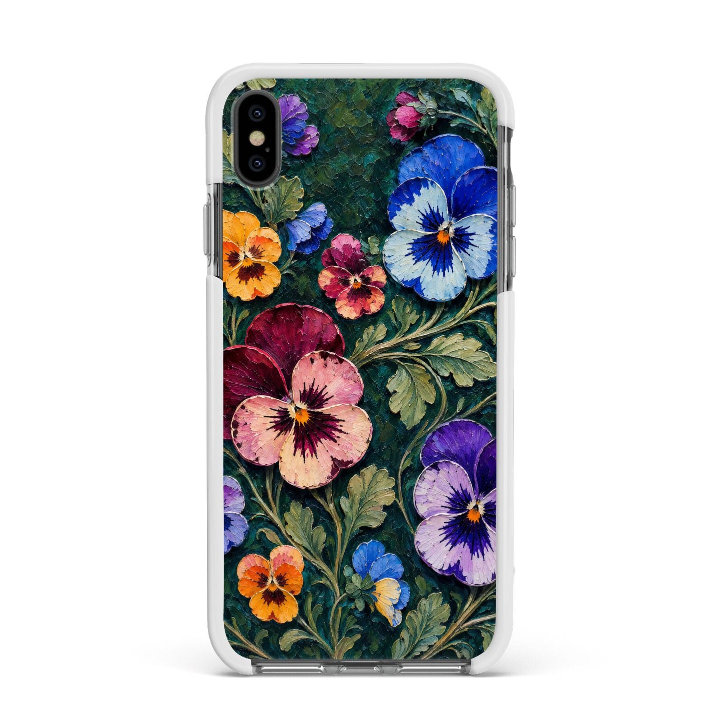 Pansy Parade Apple iPhone Xs Max Impact Case White Edge on Black Phone