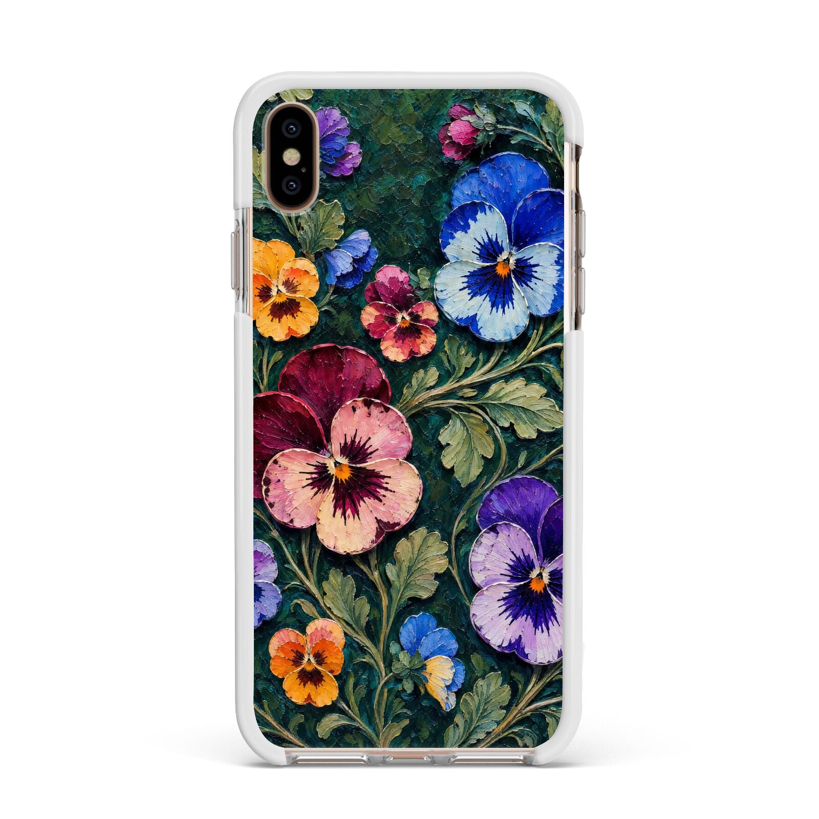 Pansy Parade Apple iPhone Xs Max Impact Case White Edge on Gold Phone