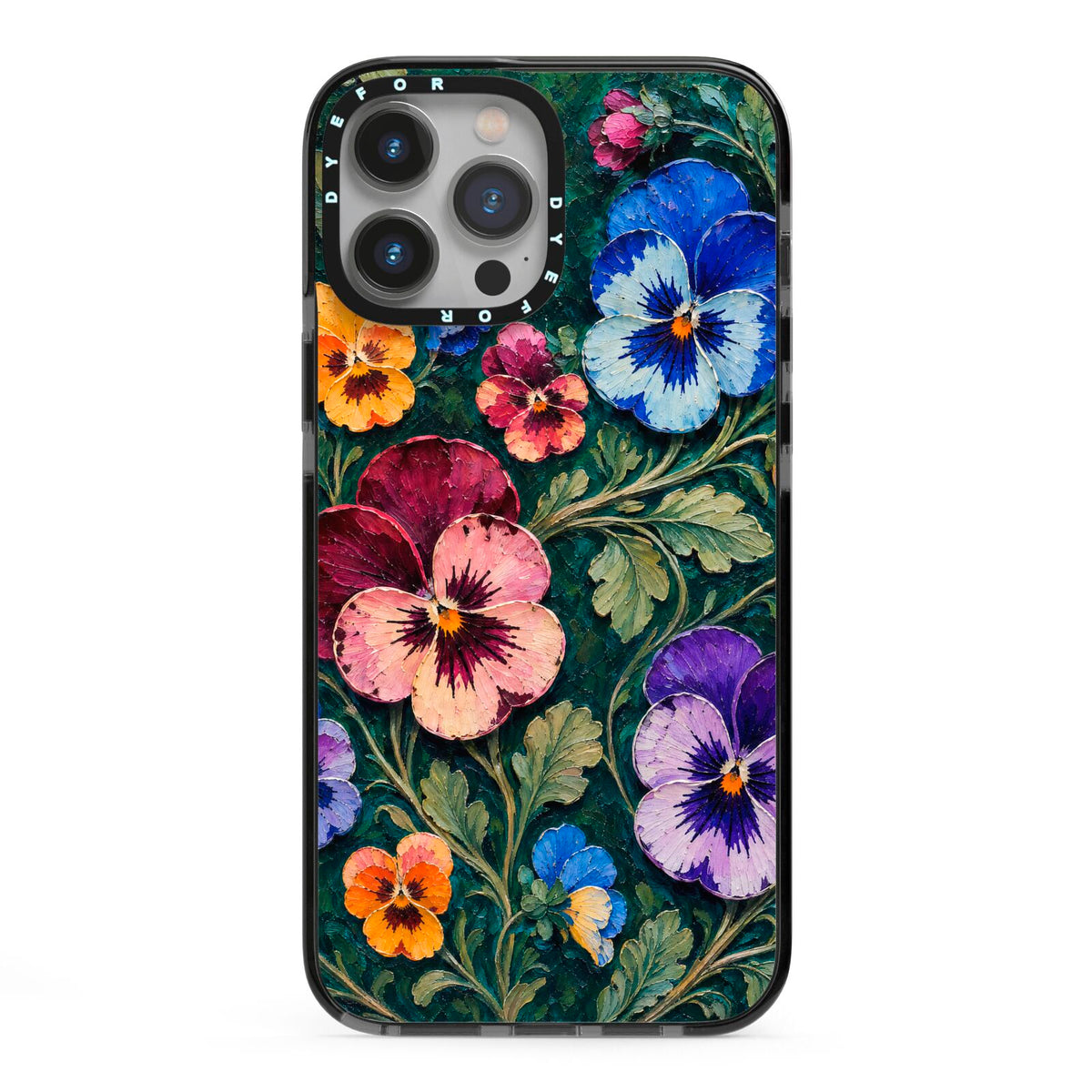 Pansy Parade iPhone 13 Pro Max Black Impact Case on Silver phone