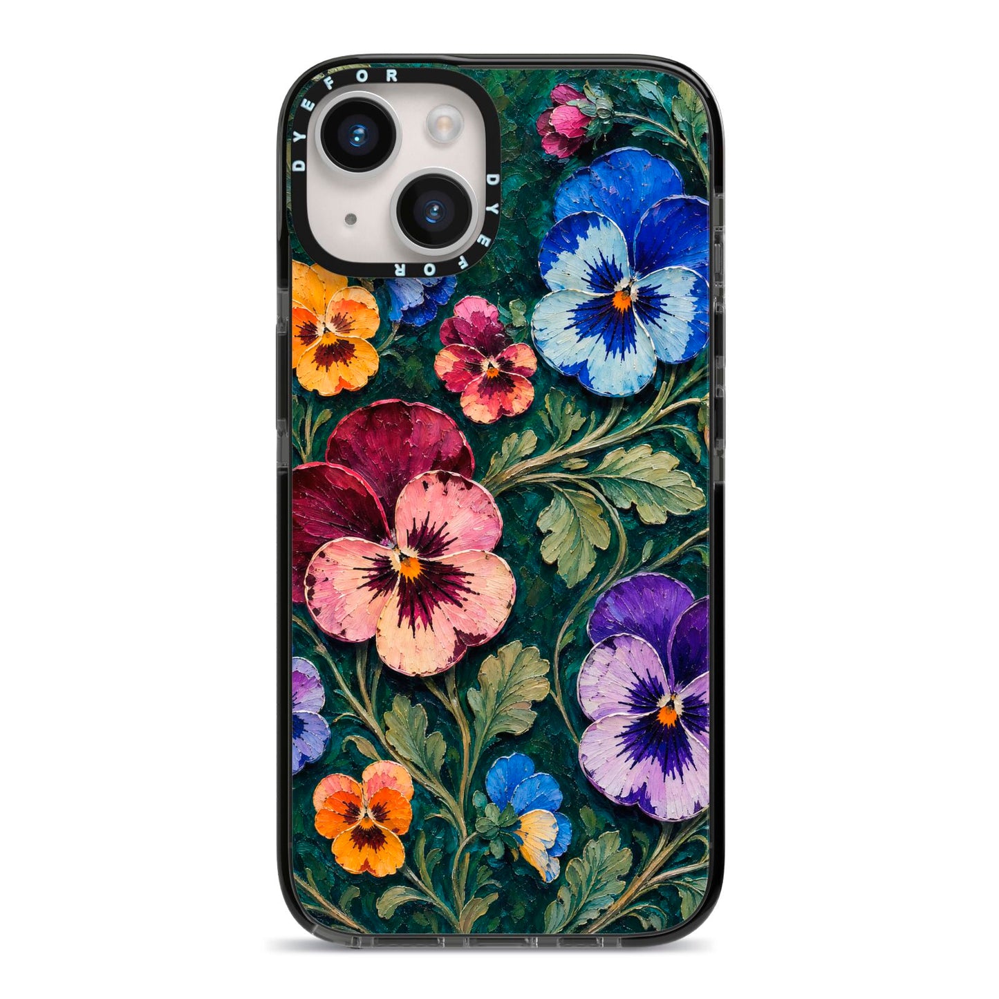 Pansy Parade iPhone 14 Black Impact Case on Silver phone