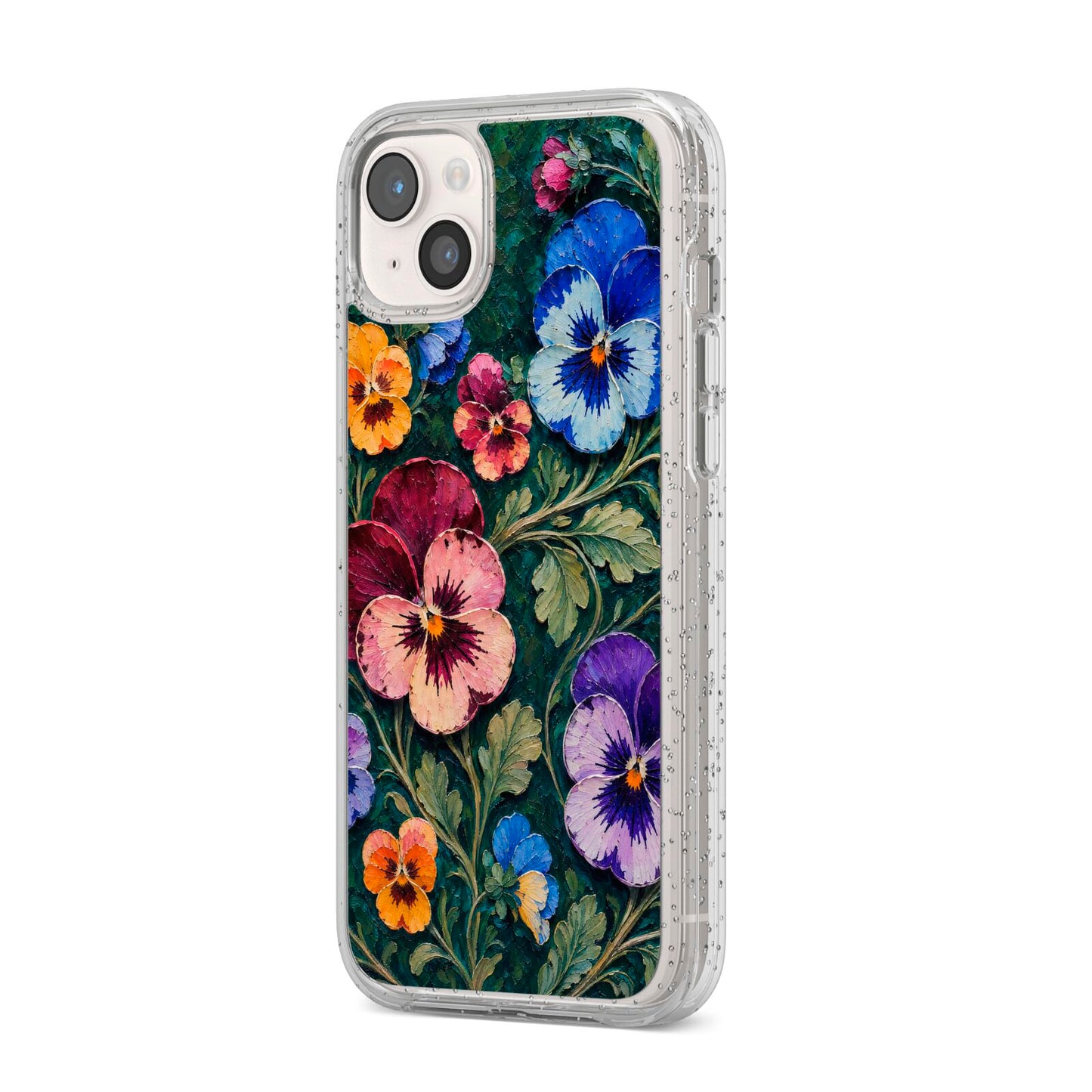 Pansy Parade iPhone 14 Plus Glitter Tough Case Starlight Angled Image