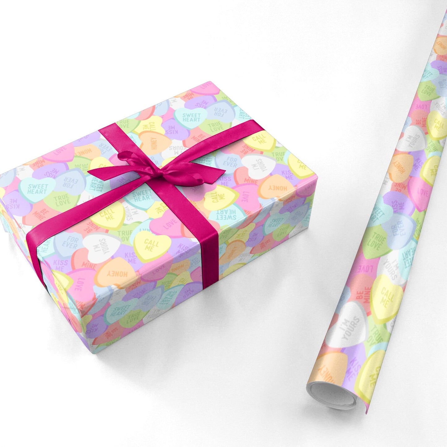 Pastel Candy Hearts Personalised Wrapping Paper