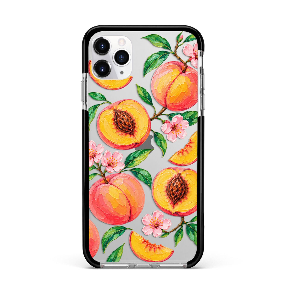 Peach Sorbet Apple iPhone 11 Pro Max in Silver with Black Impact Case
