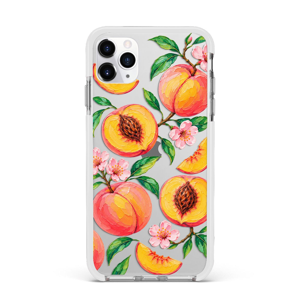 Peach Sorbet Apple iPhone 11 Pro Max in Silver with White Impact Case