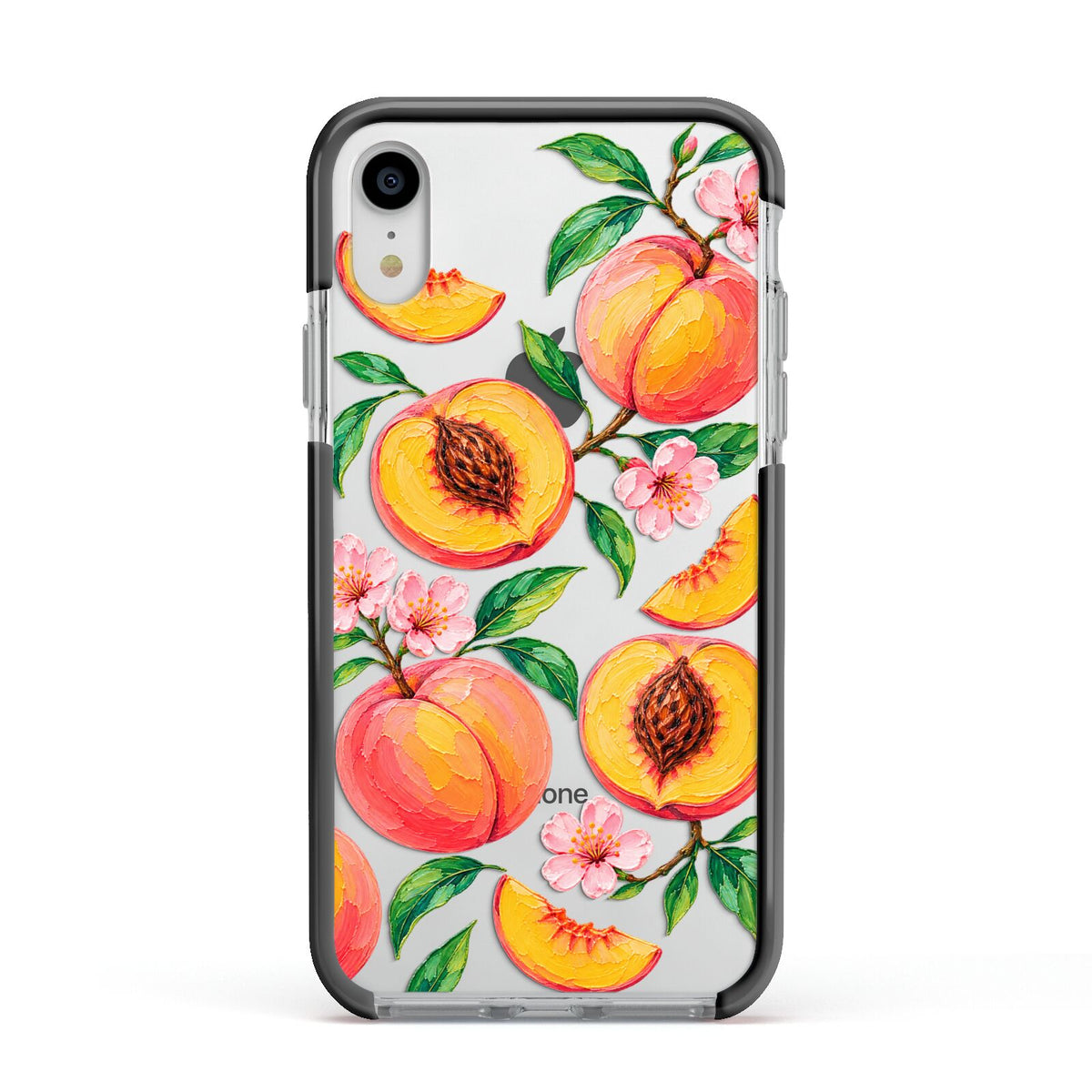 Peach Sorbet Apple iPhone XR Impact Case Black Edge on Silver Phone