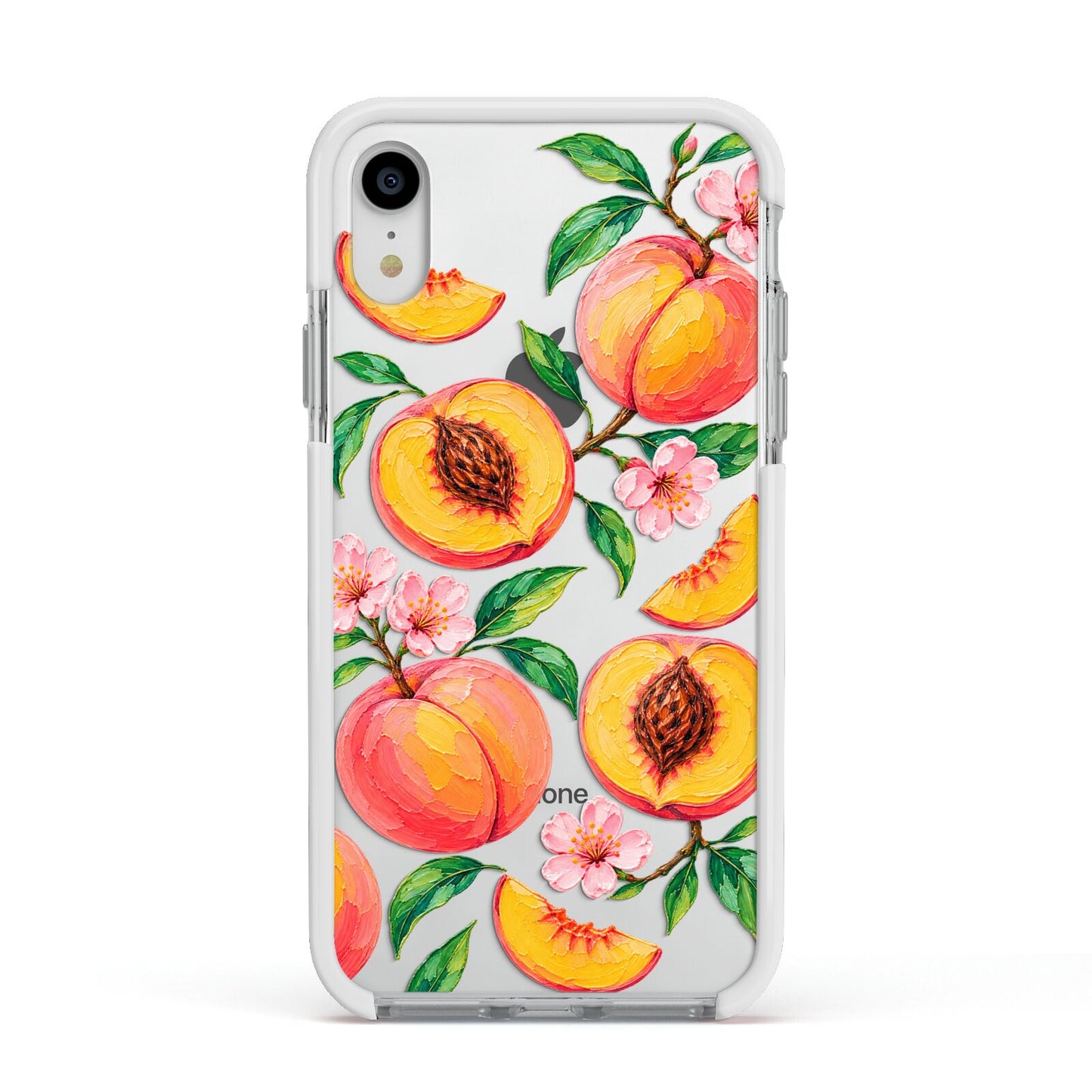 Peach Sorbet Apple iPhone XR Impact Case White Edge on Silver Phone