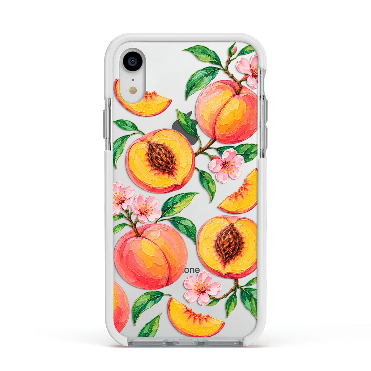 Peach Sorbet Apple iPhone XR Impact Case White Edge on Silver Phone