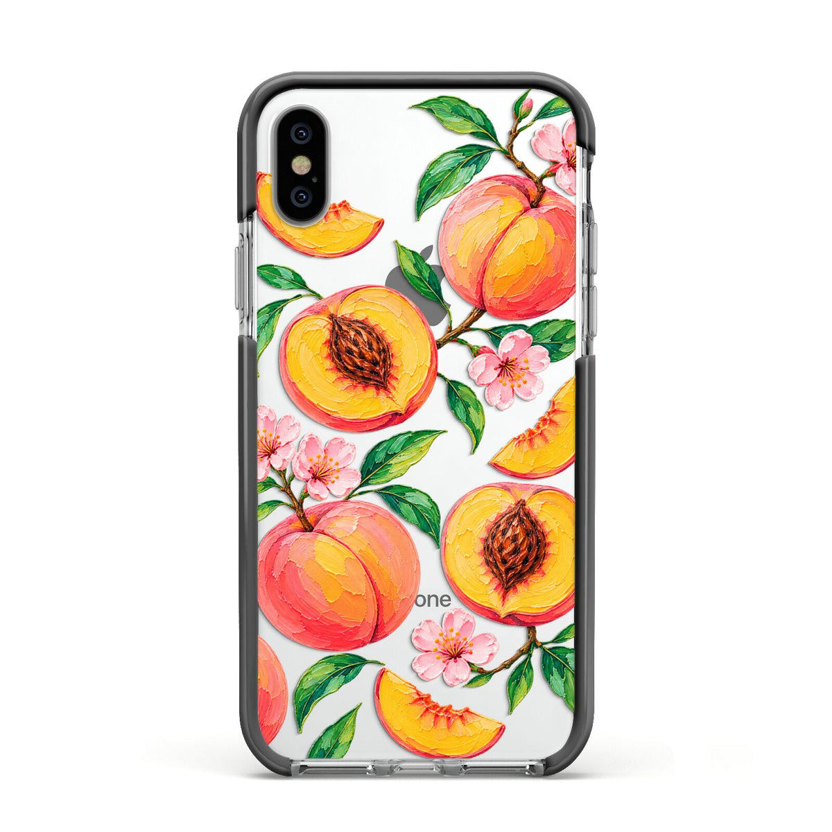 Peach Sorbet Apple iPhone Xs Impact Case Black Edge on Silver Phone