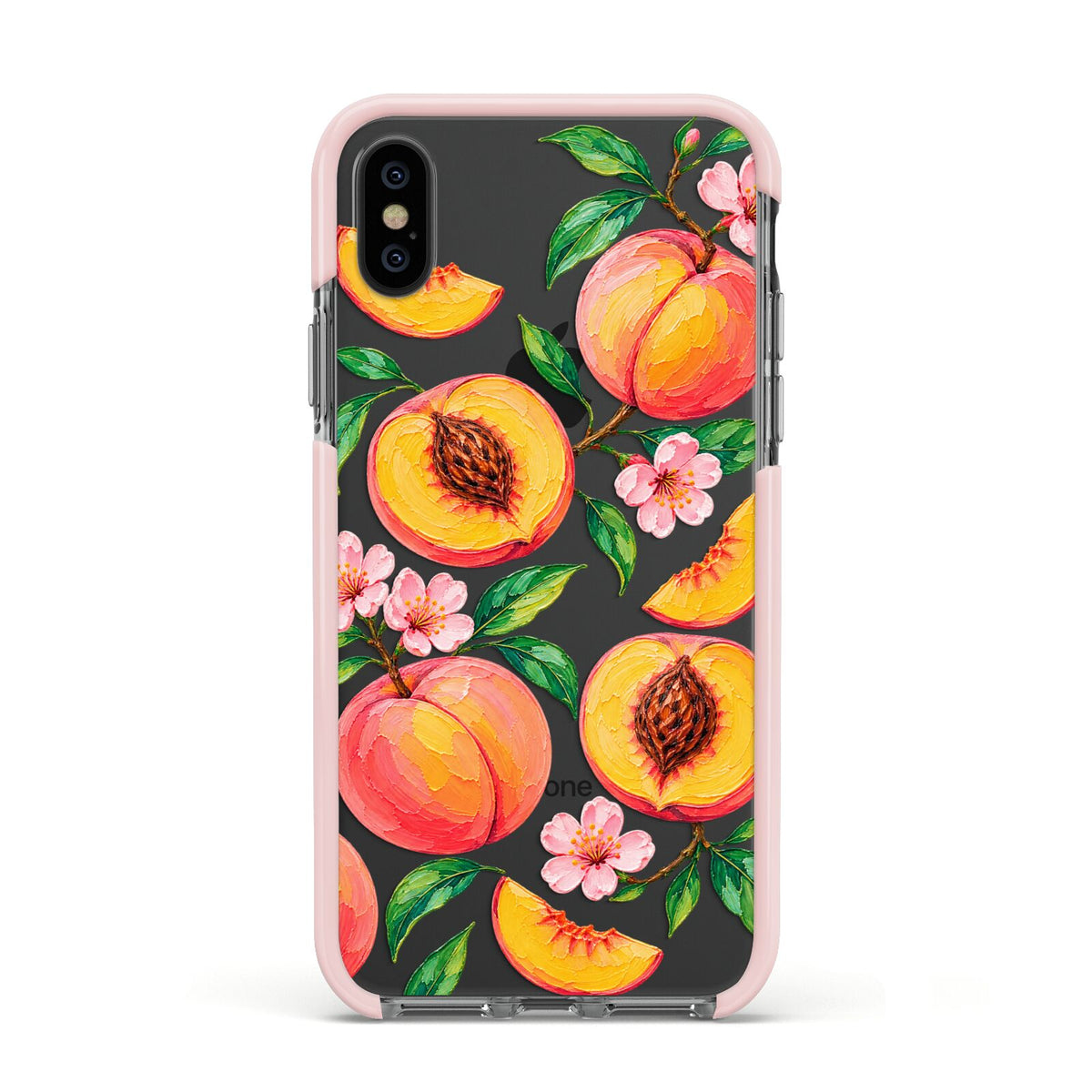 Peach Sorbet Apple iPhone Xs Impact Case Pink Edge on Black Phone