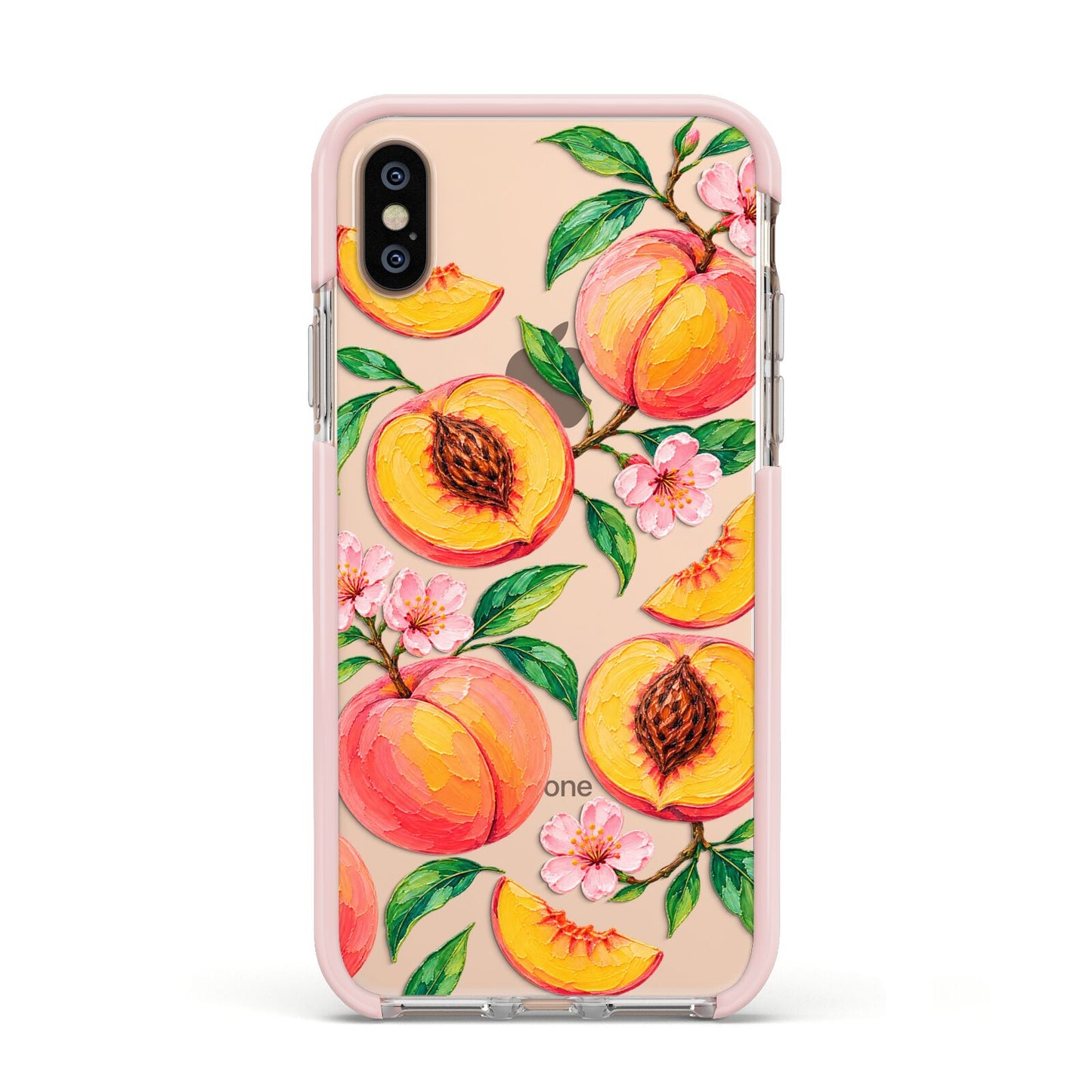 Peach Sorbet Apple iPhone Xs Impact Case Pink Edge on Gold Phone