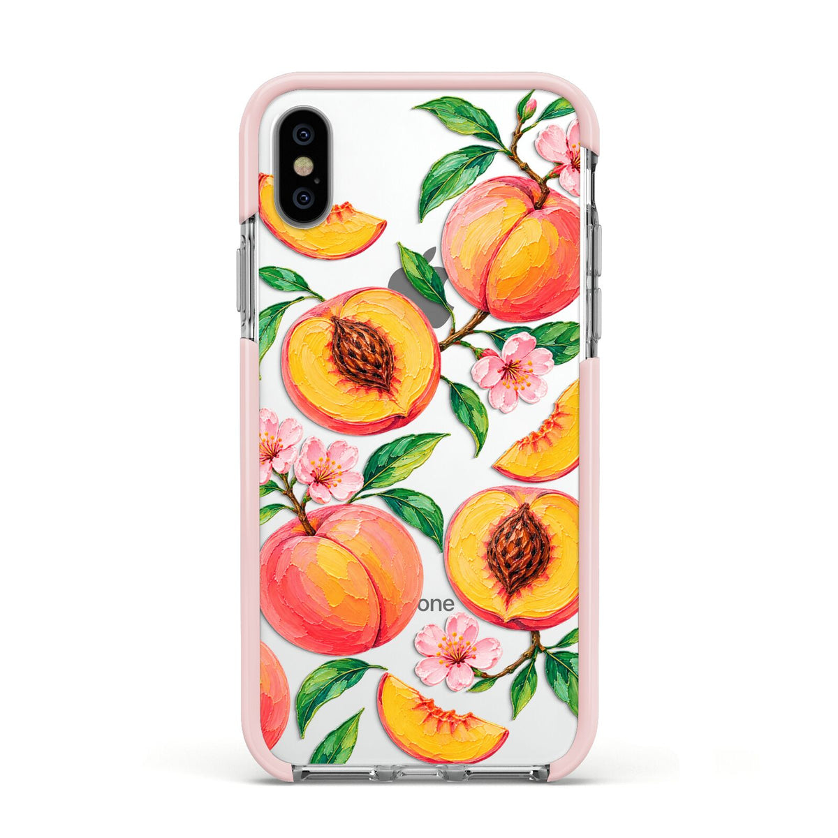 Peach Sorbet Apple iPhone Xs Impact Case Pink Edge on Silver Phone