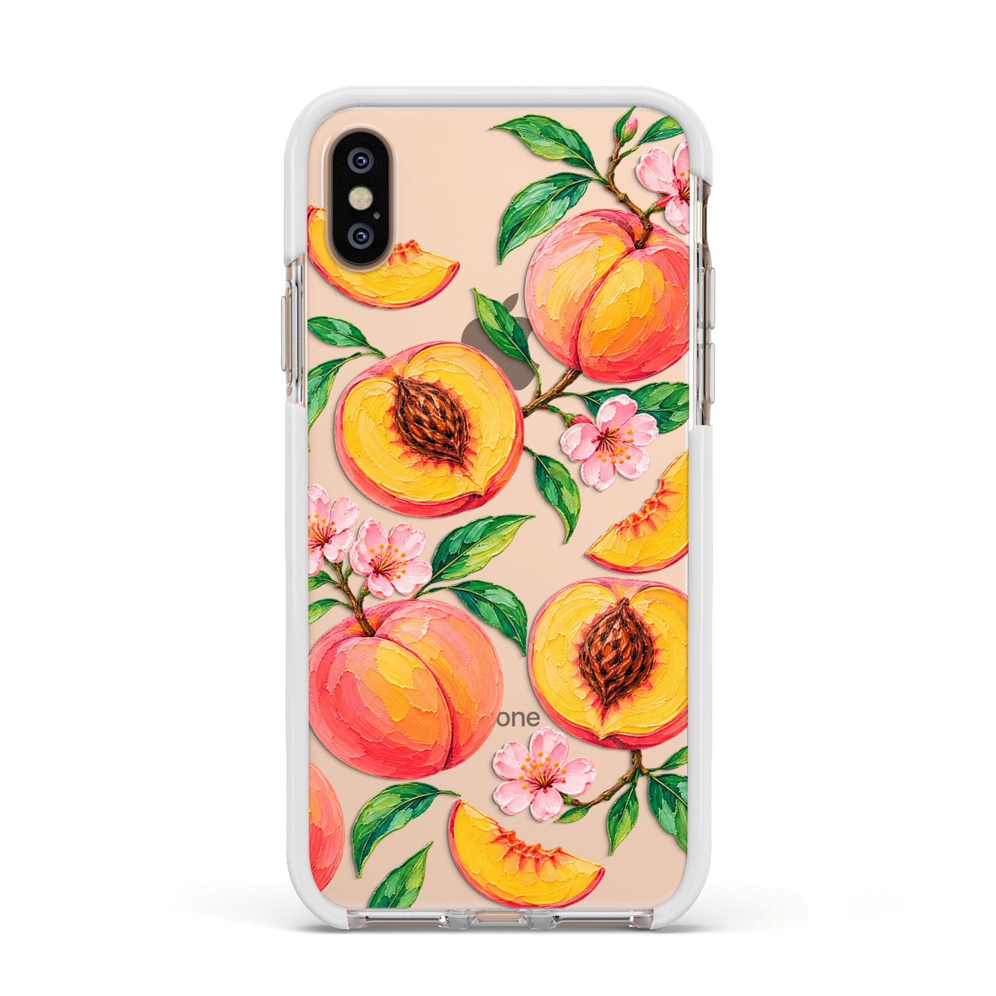 Peach Sorbet Apple iPhone Xs Impact Case White Edge on Gold Phone