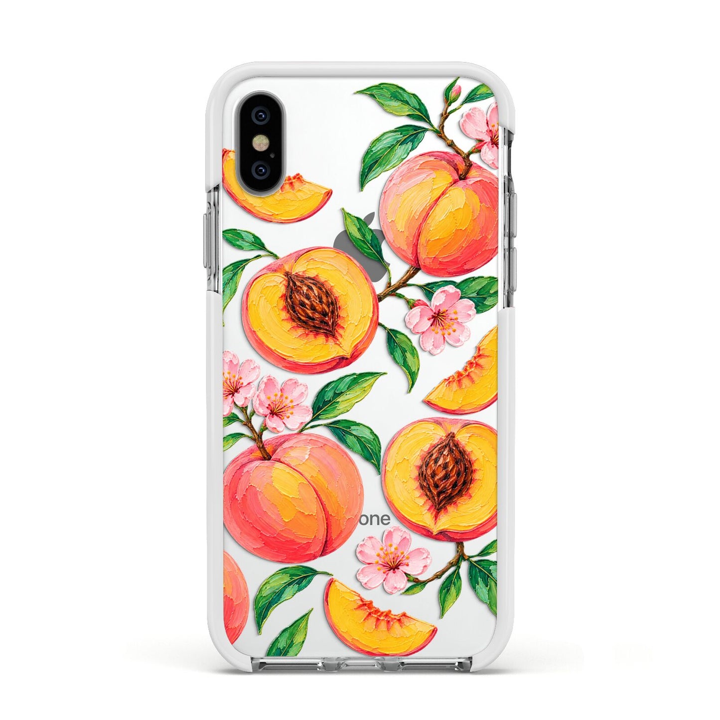 Peach Sorbet Apple iPhone Xs Impact Case White Edge on Silver Phone