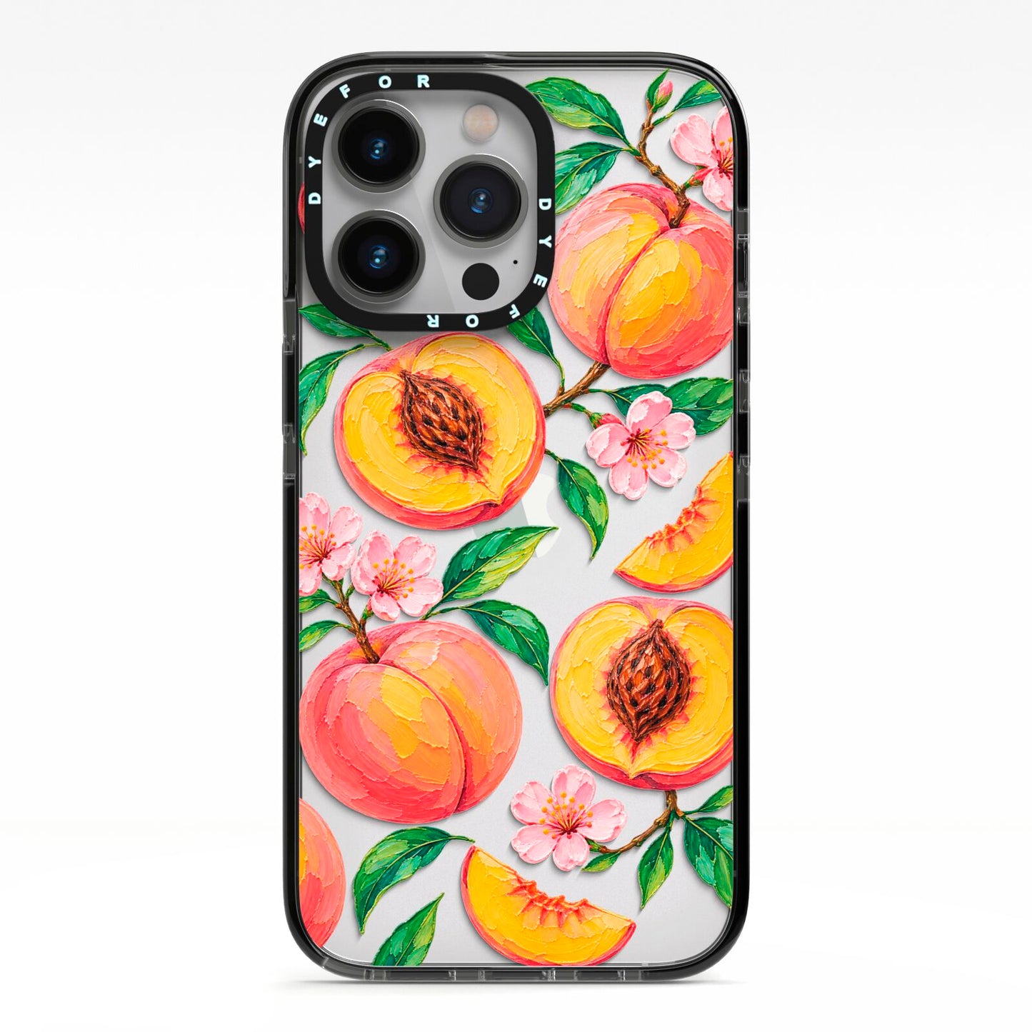 Peach Sorbet iPhone 13 Pro Black Impact Case on Silver phone
