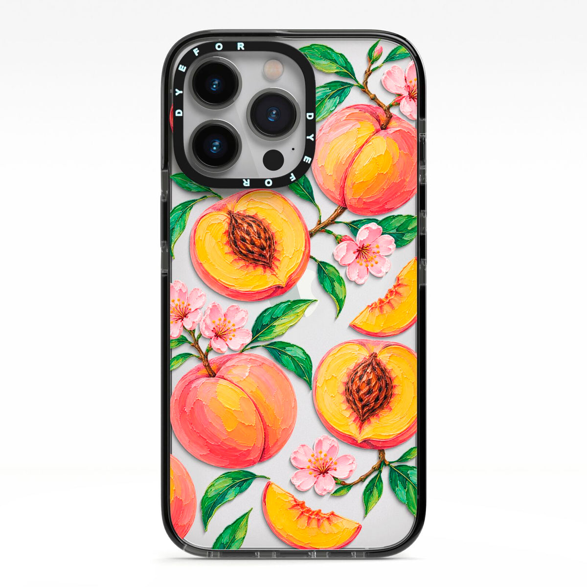 Peach Sorbet iPhone 13 Pro Black Impact Case on Silver phone