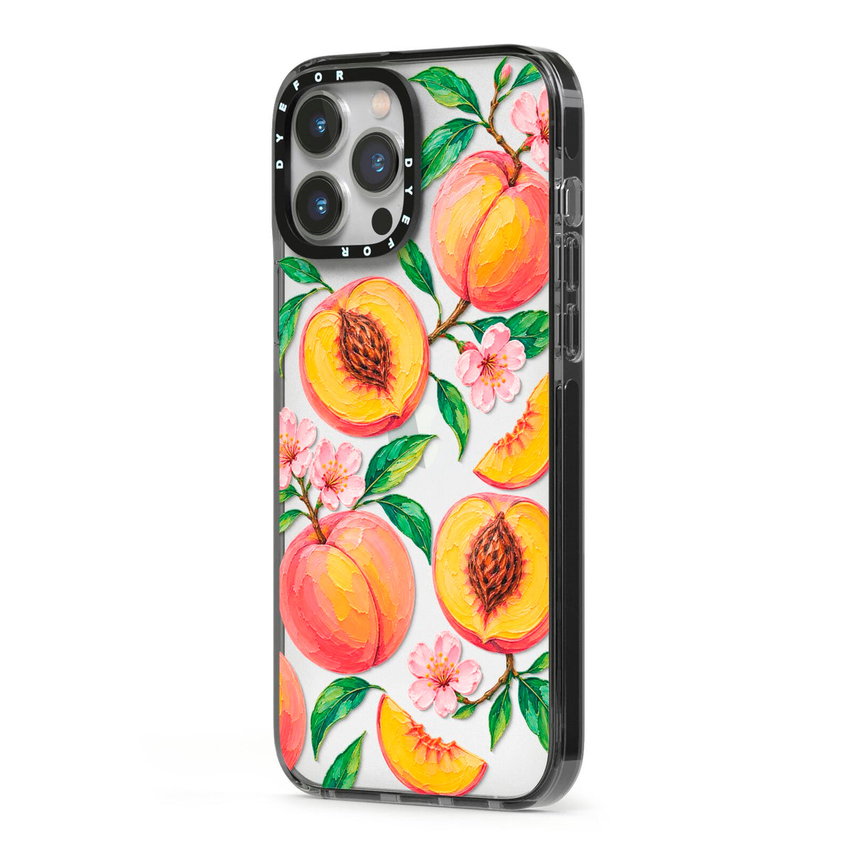 Peach Sorbet iPhone 13 Pro Max Black Impact Case Side Angle on Silver phone