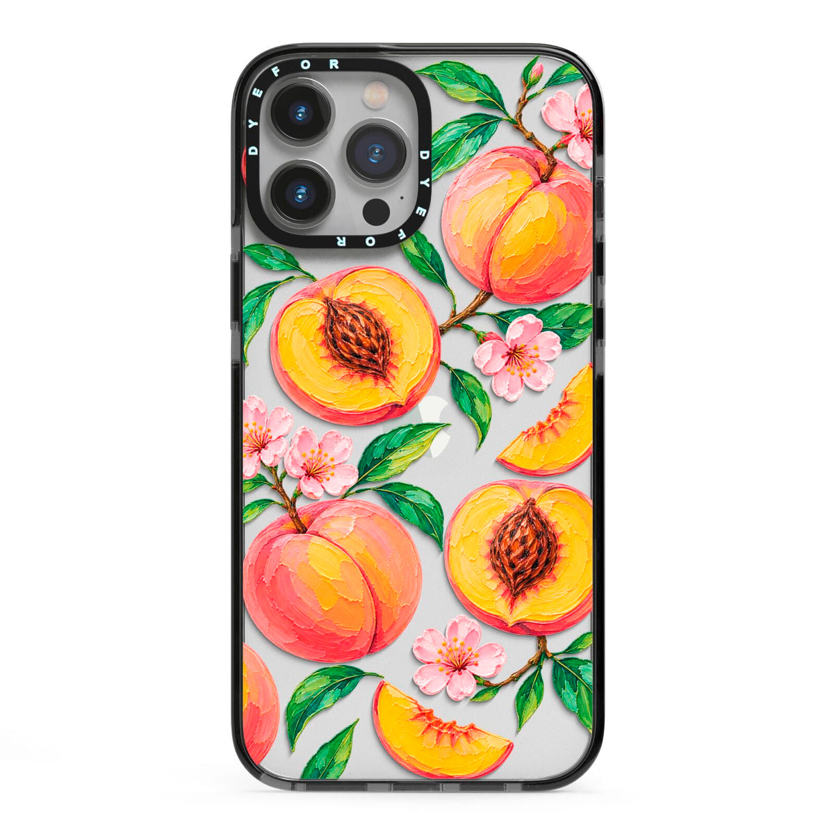 Peach Sorbet iPhone 13 Pro Max Black Impact Case on Silver phone