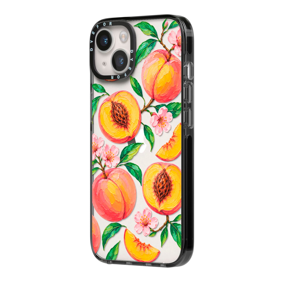 Peach Sorbet iPhone 14 Black Impact Case Side Angle on Silver phone