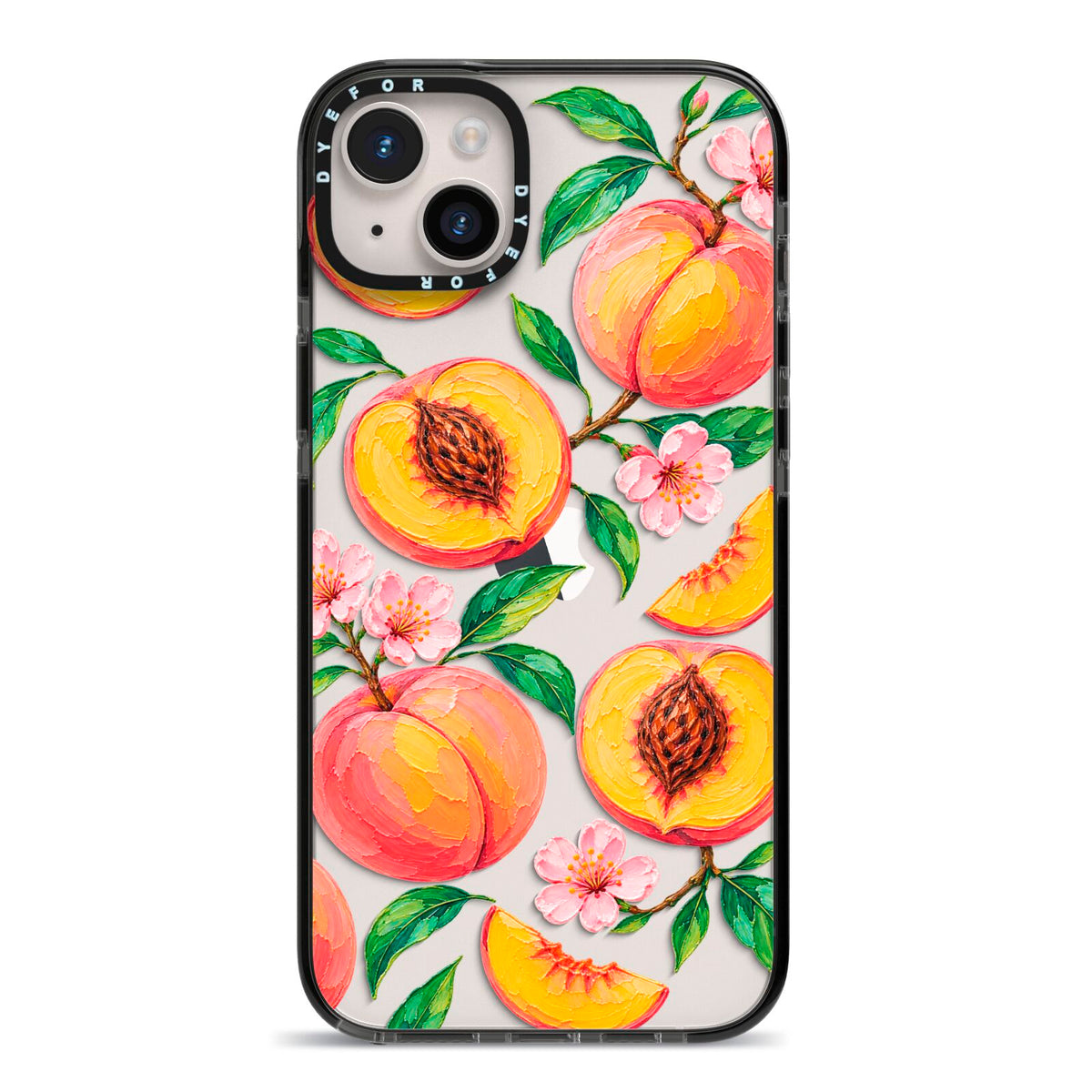 Peach Sorbet iPhone 14 Plus Black Impact Case on Silver phone