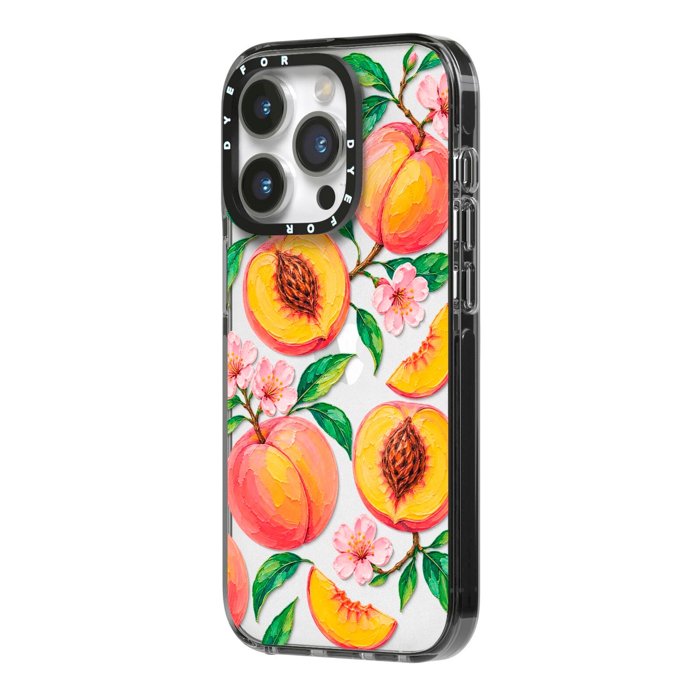 Peach Sorbet iPhone 14 Pro Black Impact Case Side Angle on Silver phone