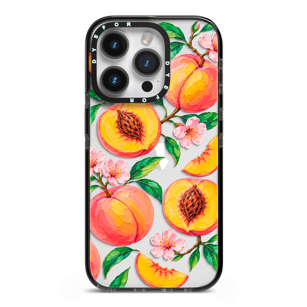 Peach Sorbet iPhone 14 Pro Black Impact Case on Silver phone