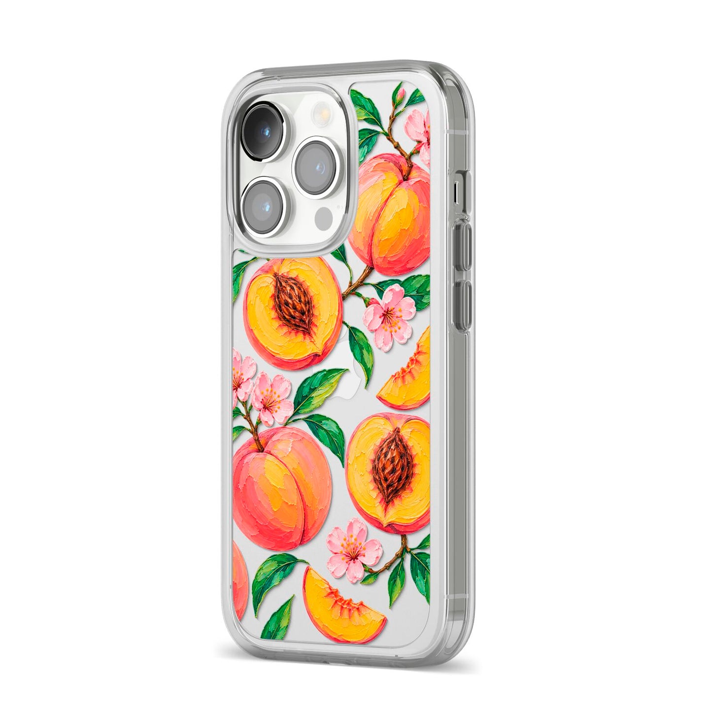 Peach Sorbet iPhone 14 Pro Clear Tough Case Silver Angled Image