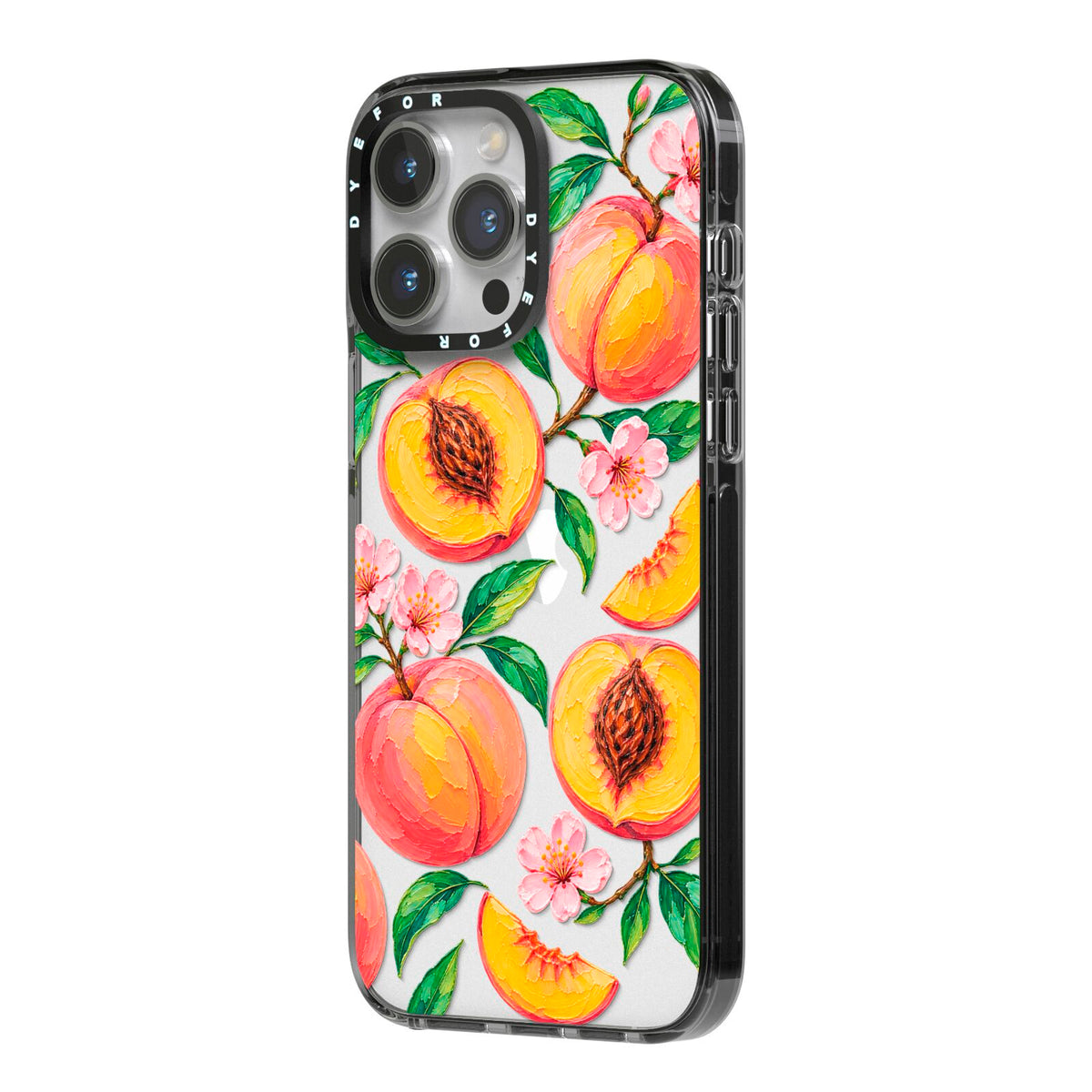 Peach Sorbet iPhone 14 Pro Max Black Impact Case Side Angle on Silver phone