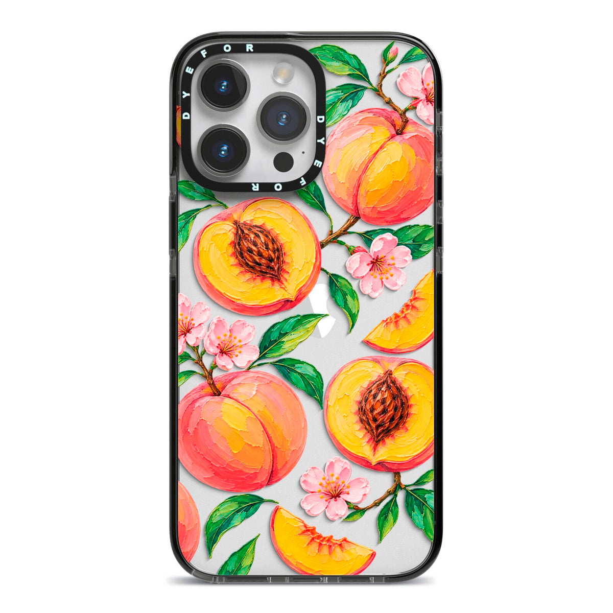 Peach Sorbet iPhone 14 Pro Max Black Impact Case on Silver phone