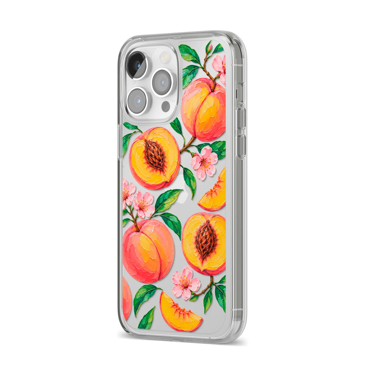 Peach Sorbet iPhone 14 Pro Max Clear Tough Case Silver Angled Image