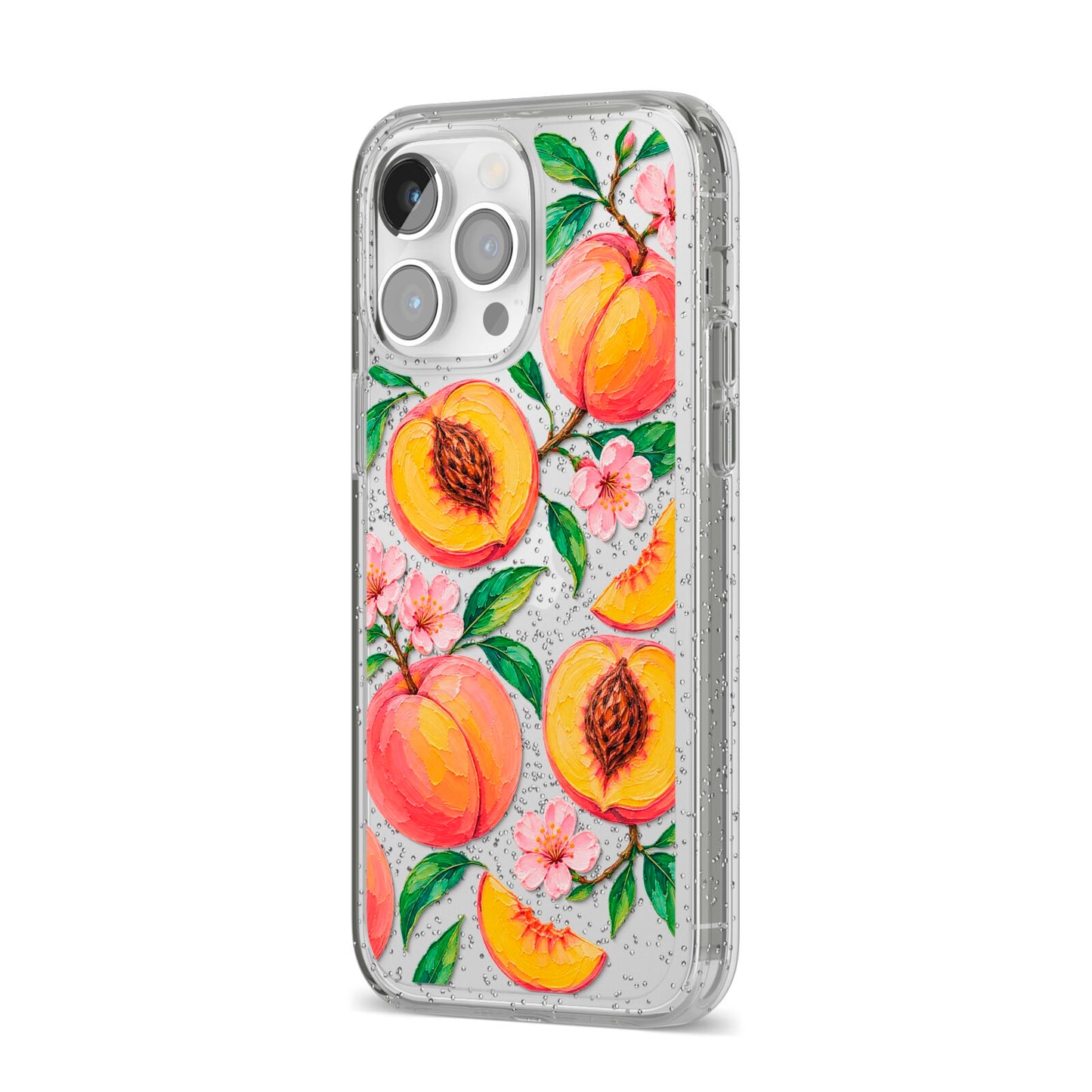 Peach Sorbet iPhone 14 Pro Max Glitter Tough Case Silver Angled Image