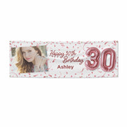 Personalised 30th Birthday Photo Rose Gold Balloons 6x2 Banner