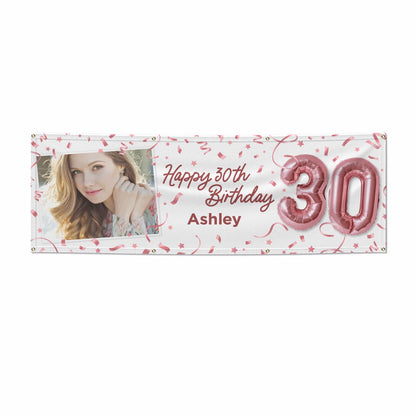 Personalised 30th Birthday Photo Rose Gold Balloons 6x2 Banner