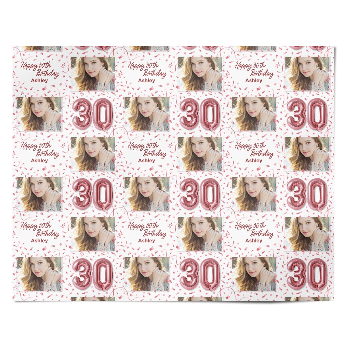 Personalised 30th Birthday Photo Rose Gold Balloons Personalised Wrapping Paper Alternative