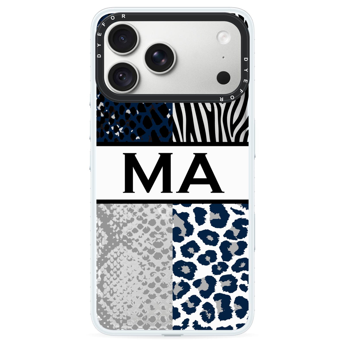 Personalised Animal Print iPhone 18 Pro Black Impact Pre order Case on Silver phone