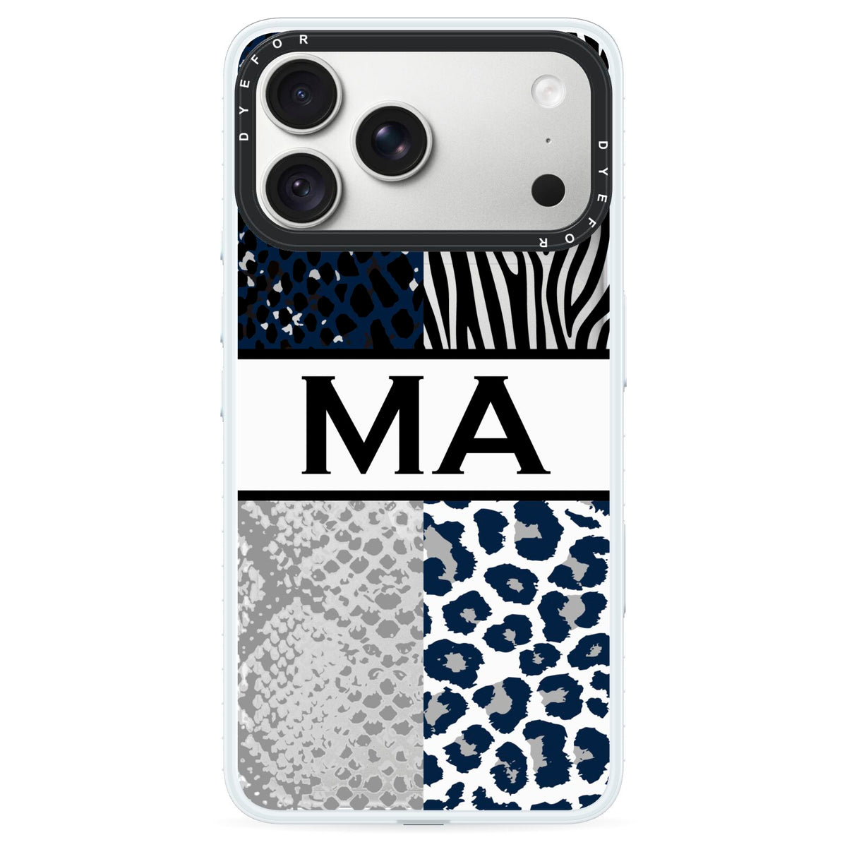 Personalised Animal Print iPhone 18 Pro Max Black Impact Pre order Case on Silver phone