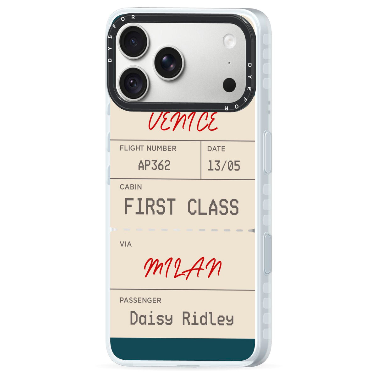 Personalised Baggage Tag iPhone 18 Pro Max Black Impact Pre order Case Side Angle on Silver phone