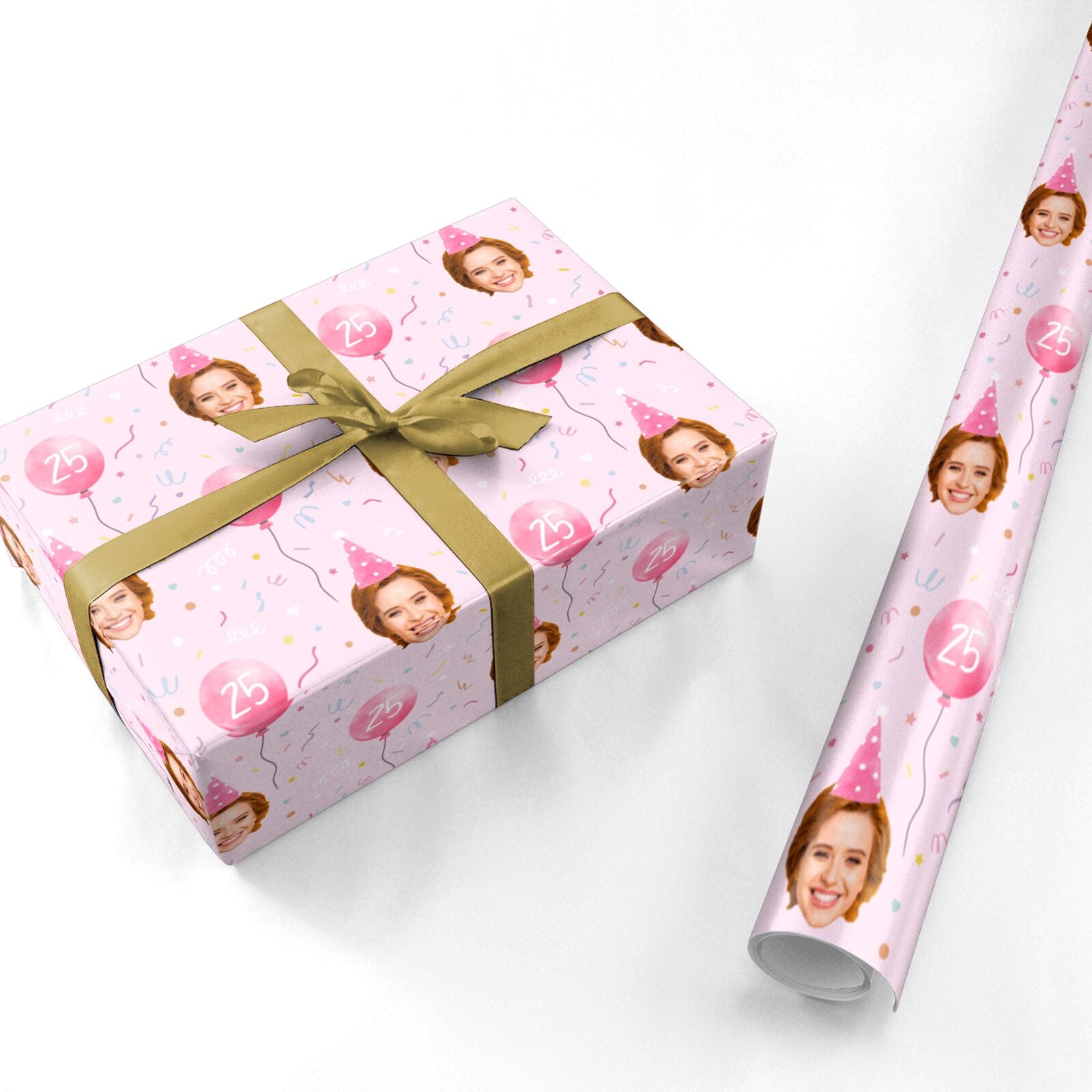 Personalised Birthday Face and Age Party Pattern Personalised Wrapping Paper
