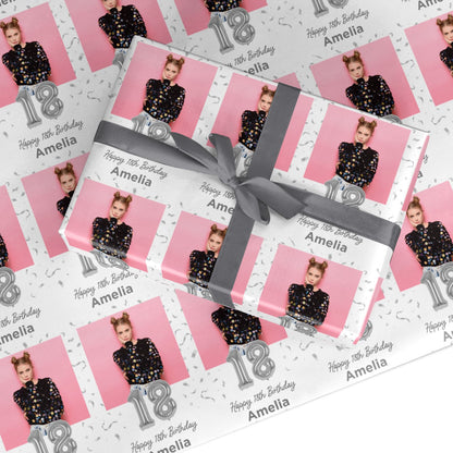 Personalised Birthday Silver Number Balloon Photo Custom Wrapping Paper