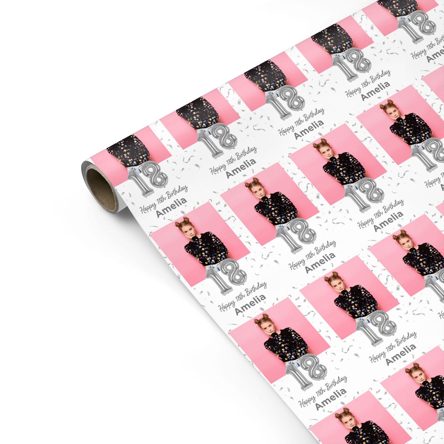 Personalised Birthday Silver Number Balloon Photo Personalised Gift Wrap