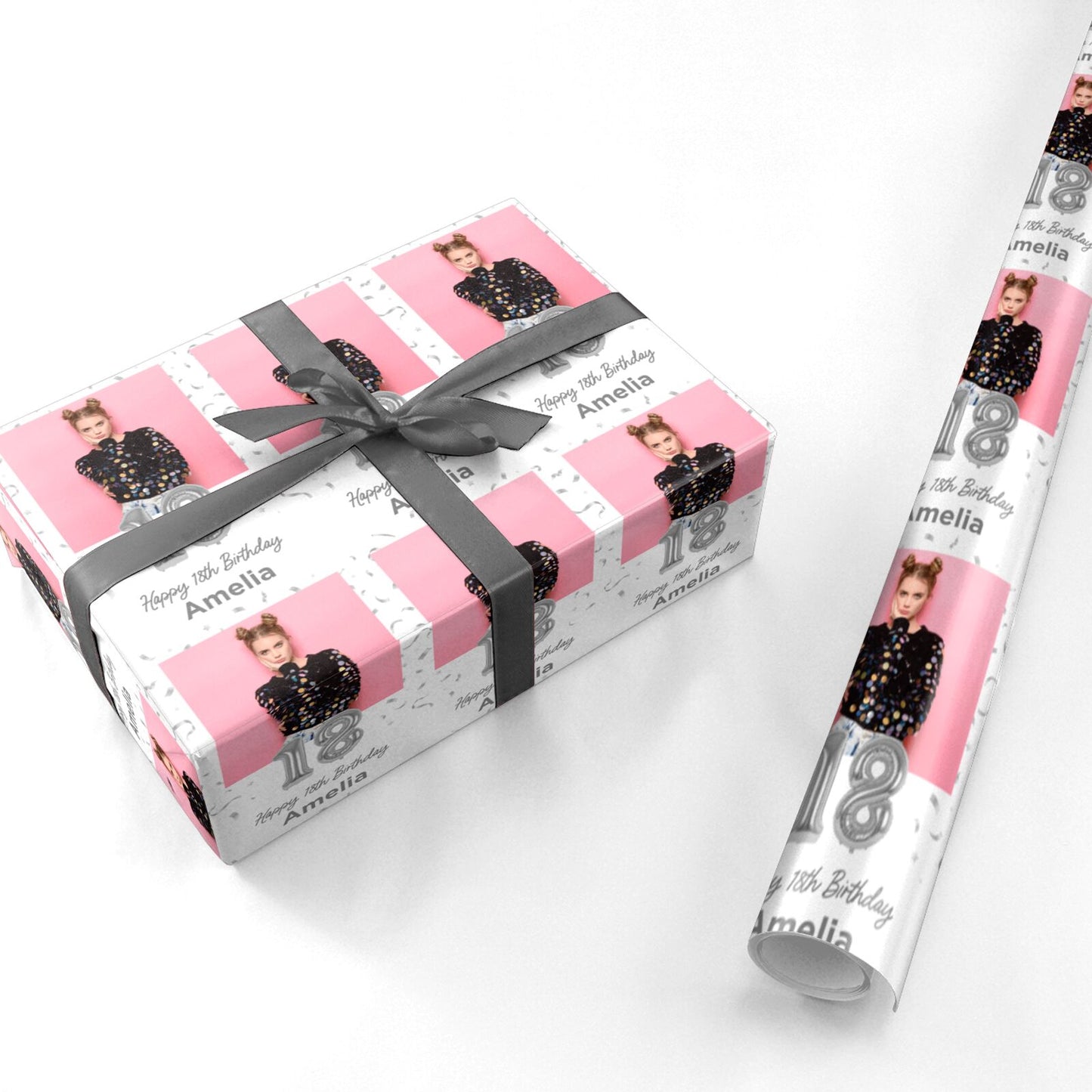 Personalised Birthday Silver Number Balloon Photo Personalised Wrapping Paper