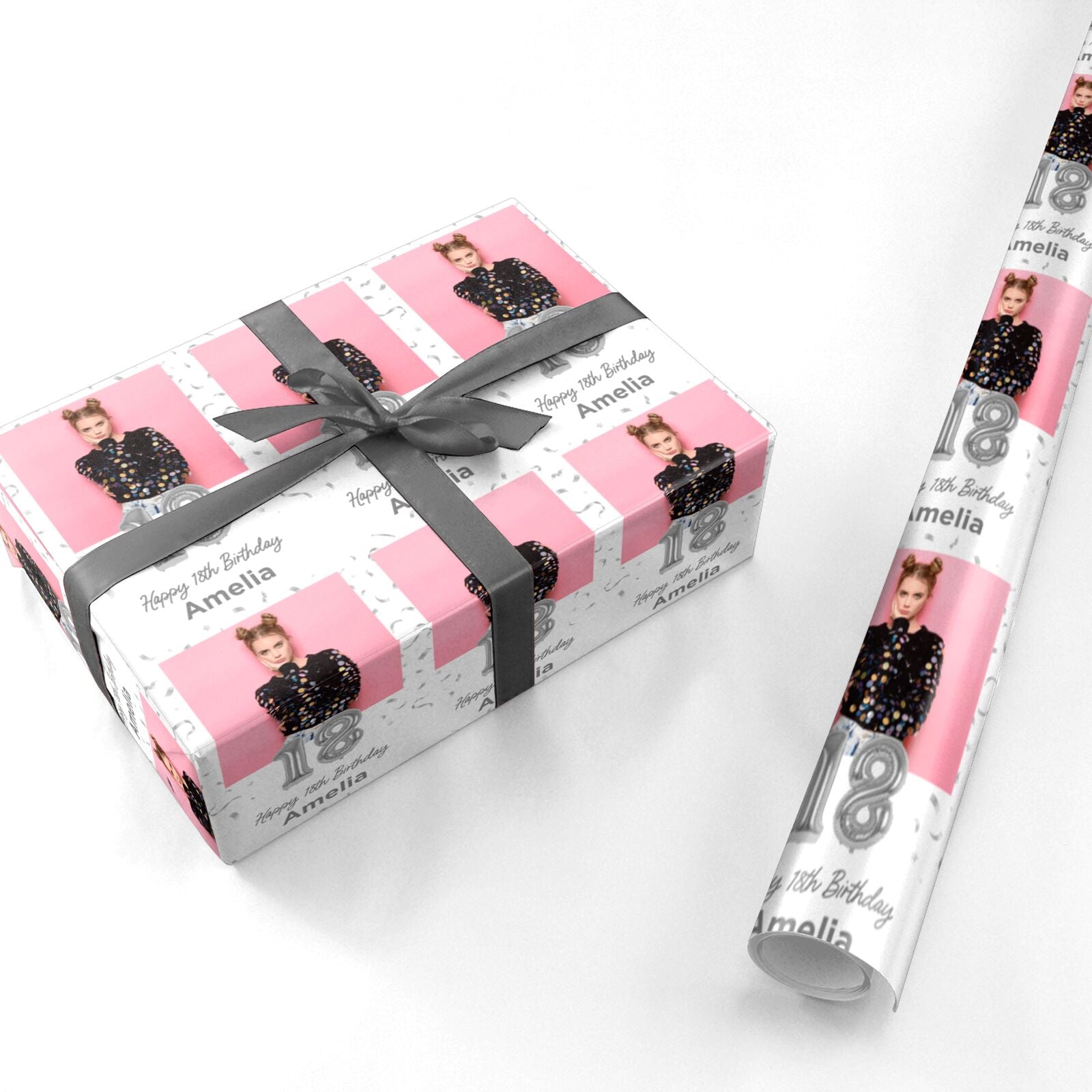 Personalised Birthday Silver Number Balloon Photo Personalised Wrapping Paper