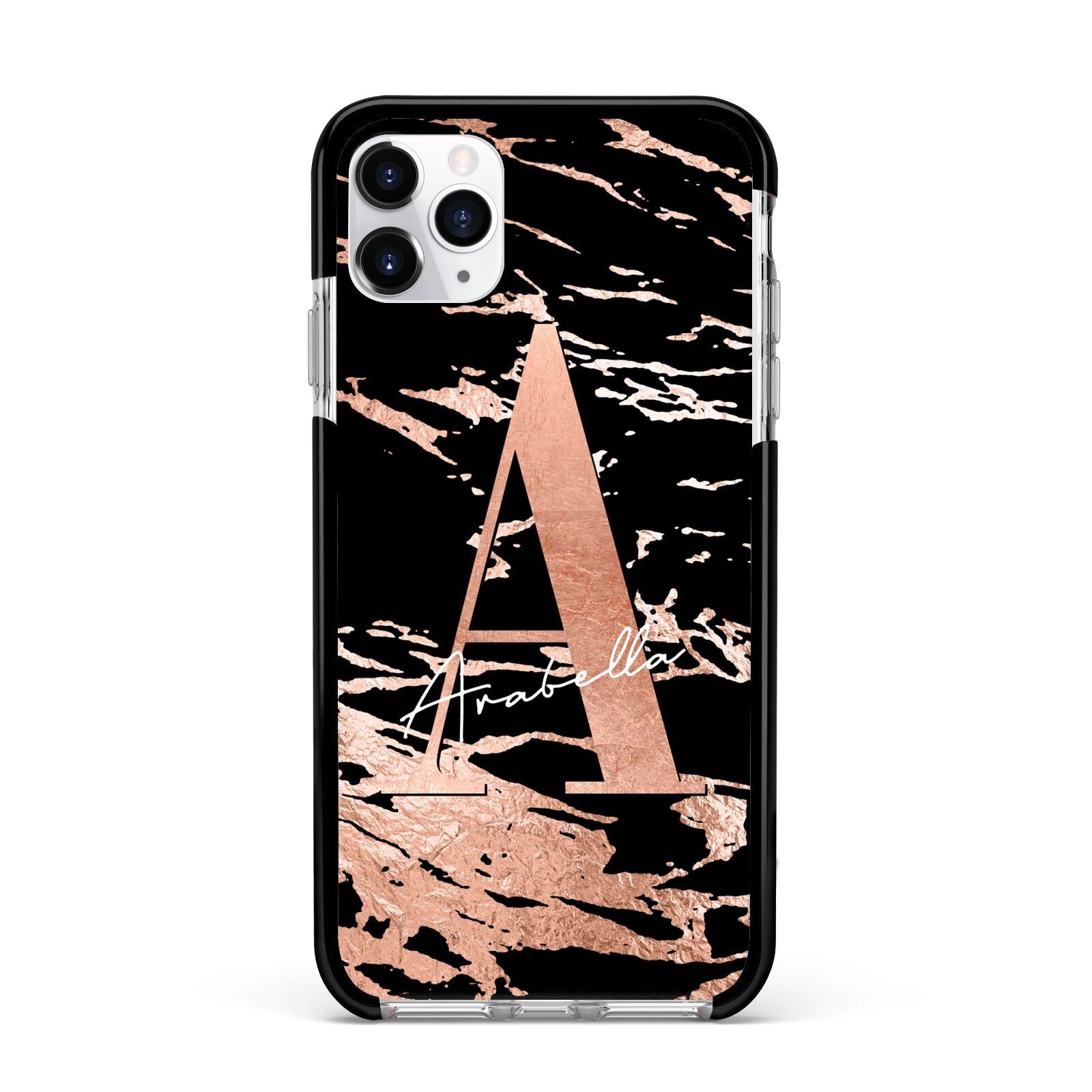 Personalised Black Copper Marble Apple iPhone 11 Pro Max in Silver with Black Impact Case