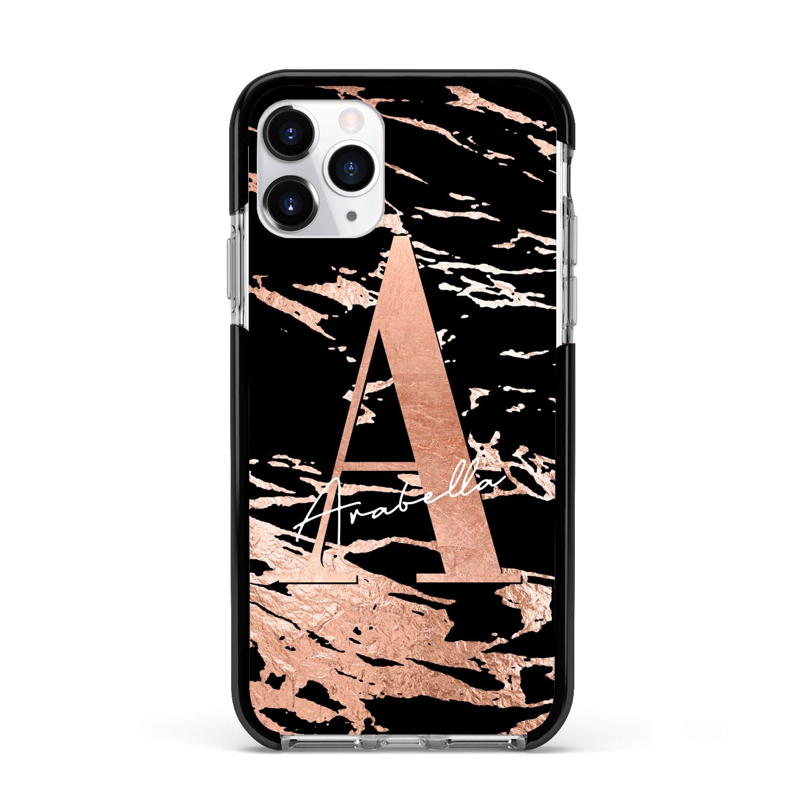 Personalised Black Copper Marble Apple iPhone 11 Pro in Silver with Black Impact Case